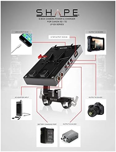 Oblikujte D-kutiju i punjač sa V-Mount baterijom za kameru Canon 5D, 7D i LP-E6 serije