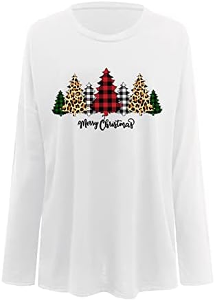 Xinshide vesele božićne majice za žene Xmas Tree Grafički predizirani duksevi casual crewneck dugi rukavi