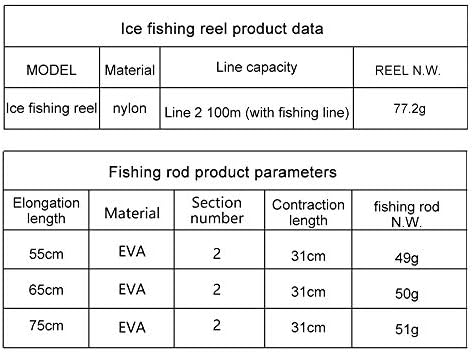 LDCHNH Zimske ribolovne šipke Combo za ribolov na ledu sa ribolovom koluta i linijama na otvorenom Prijenosni predenje za predenje u obliku ribolovnog rela set
