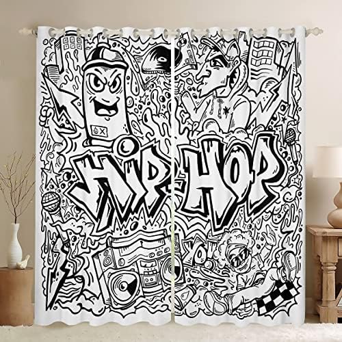 Erosebridal Hip Hop zavjese 104WX63L Crno-bijele grafite BlackOut Crates Dječji dječaci Djevojke,