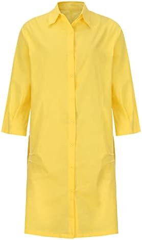 Lucktop majice Haljine za žene Dugme Down Midi Dužina Džepska džepa Dugih rukava Dugi haljina