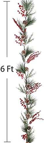 Joyhome Crvena bobica Božićni vijenac sa borovom konusom, 6ft arteficail Pine Garland Zatvoreni vanjski vrtni vrtni ukras za zimski odmor Novogodišnji dekor