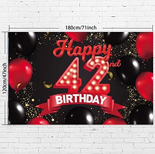 Sretan 42. rođendan Crveni i crni banner ukrasi balona Theme Decor za djevojke Žene Princess 42 godina Old