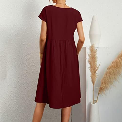 Casual T shirt haljine za žene o-izrez kratki rukav od punog pamučnog platna Mini haljina ljetna džepna
