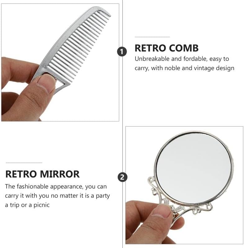 N / A 1 Set Mini ogledalo sa češljem Vintage Makeup Alloy ogledalo sa češljem malo prenosivo ručno toaletno ogledalo