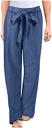 Ženske plus veličine Ležerne hlače Pamučna posteljina Ljetni jesen bend elastični struk široke pantalone za noge pantalone sa džepovima