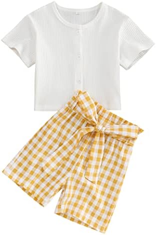 Fuermos Girls Ljetna odjeća Jednobojni prsluk vrh i pruge kratke hlače za djecu za djecu za bebe