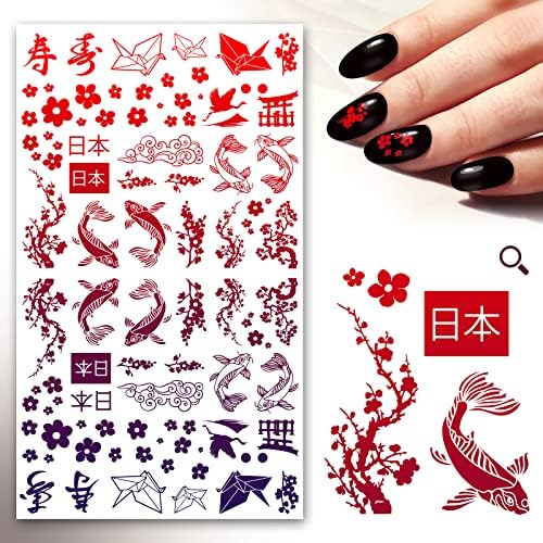 Naljepnice za nokte naljepnice Flonznail japanski motivi i slike kranovi i koi riba dekor za nokte Transfer Vintage stilizovane naljepnice