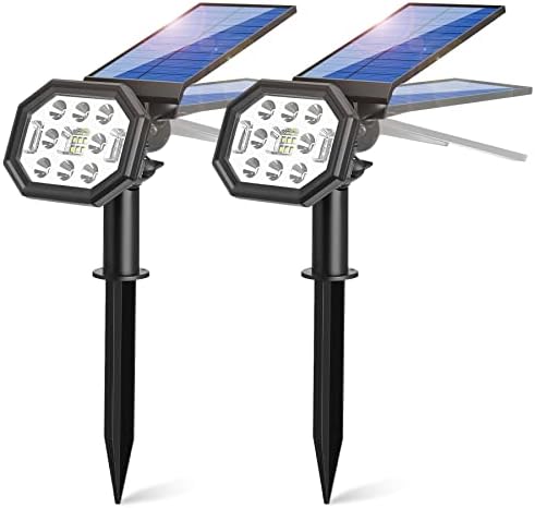 AlioKee solarni reflektori na otvorenom vodootporan 6000K, 22 LED solarna mršava svjetla, 2 režima rasvjete Automatsko uključivanje / isključivanje solarne pejzažne reflektore, 2-u-1 Solarno reflektor solarne stable za travnjak, whiwway