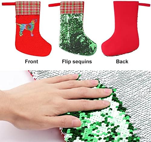 Labbrador Tie Dye Pas Sequin Božićne prazničke čarape Reverzibilna boja Promjena čarobnih zaliha za Xmas Tree Kamin Viseće čarape