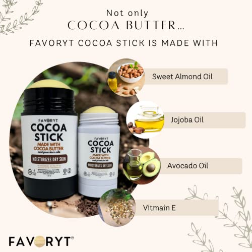 FAVORYT Cocoa Butter Stick-potpuno prirodni hidratantni losion Stick sa kakao puterom, bademovim uljem, Jojoba uljem, avokado uljem – topli i prirodni ukus putera za tijelo za žene, muškarce, djecu – 1oz