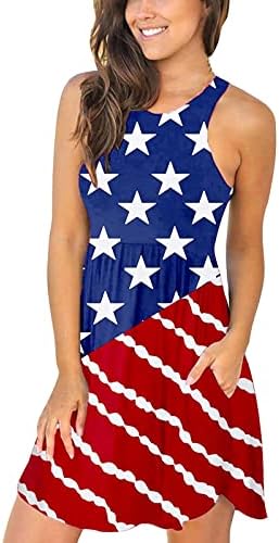 4. jula Ležerne ljetne haljine na plaži za žene američke zastave boemska haljina bez rukava s lopaticom
