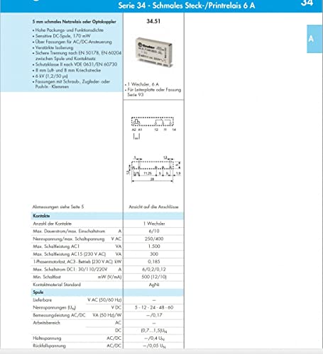 Finder 34.51.7.012.0010 SPDT 6A, 12V DC Coil, AgNi kontakt, tanak elektromehanički PCB relej