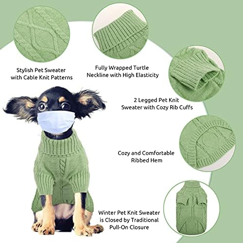 Queenmore Mali pulover pasa, pletenje hladnog vremena kabla, klasična kornjača debela topla odjeća za Chihuahua, Buldog, Jahshhund, Pug, Yorkie