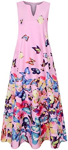 Haljine za žensku haljinu bez rukava ljetni casual v-izrez cvjetni print Vintage sandress maxi haljine boho duga haljina