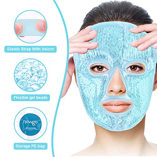 NEWGO Gel maska za lice hladno pakovanje za višekratnu upotrebu, Gel maska za oči vruća hladna terapija ledena maska za lice za migrene, glavobolju, stres, crvenilo, natečenost, akne-plava