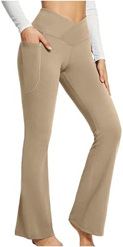 Zunfeo ženske joge hlače s džepom crossover visokog struka bootcut yoga hlače Tummy Control Bell donje radne pantalone