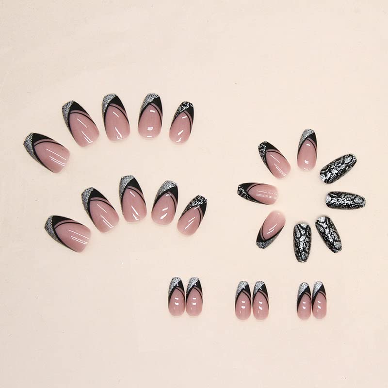 fuldgaenr pritisnite na noktima kratki Crni francuski ljepilo na noktima Glitter Leopard Print lažni