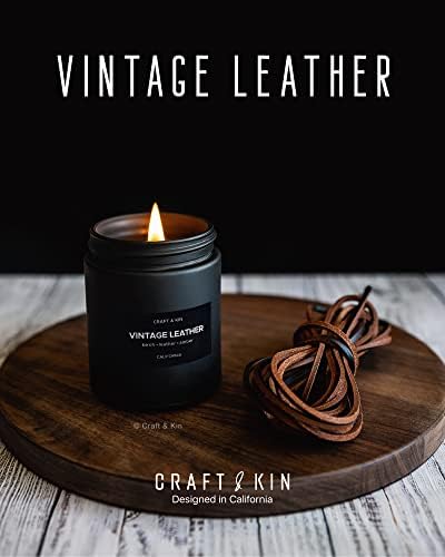 Mirisne svijeće za muškarce | Vintage kožna mirisna svijeća | Sojine svijeće, muške svijeće za dom,