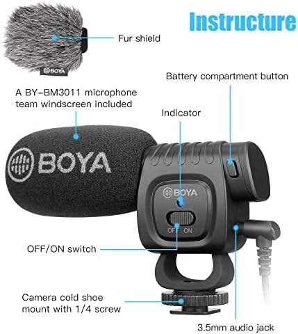 Mikrofon Boya By-BM3011, mikrofon sačmarice sa udarnim montažnim pjenama mrtvog mačaka vetrobranskog
