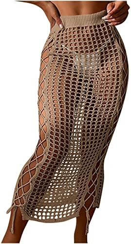 PVCS Ljetne ženske suknje Fishnet suknja Čvrsta boja Visoka struka suknja Sexy Knit suknja Plaža Bikini