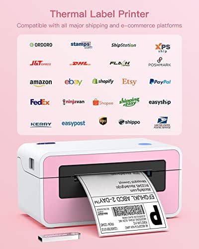 POLONO štampač naljepnica za otpremu Pink, 4x6 štampač termičkih naljepnica za otpremne pakete,