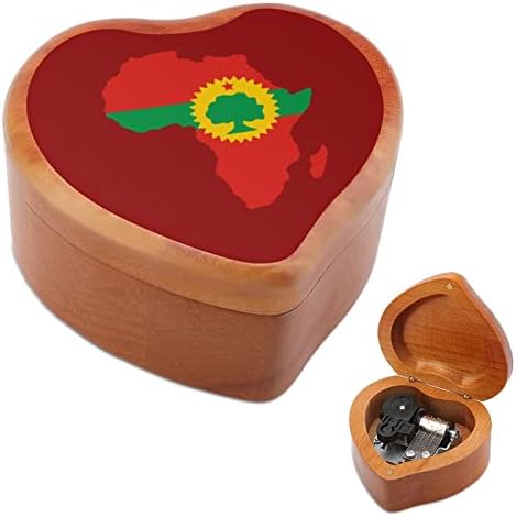 Nudquio Oromo Flag na mapi Afrika Drvo Music Box Oblikovan, Vintage Musical Case