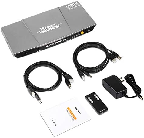TESmart 2 Port HDMI KVM Switch 2x1 USB 2.0 Port 4K@60Hz UHD sa 2 kom 5ft KVM kablovi podržava USB 2.0 kontrolu uređaja do 2 računara/servera/DVR-HDMI, HDCP, HDR, RGB, YUV, 18 Gbps