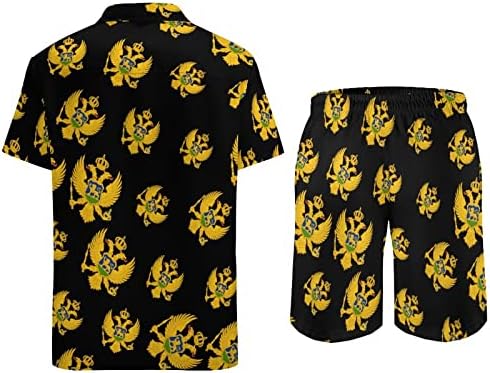 Nacionalni amblem Crne Gore Muškarci 2pcs Hawaiian Set gumb-down labavi fit majice majice plaža hlače