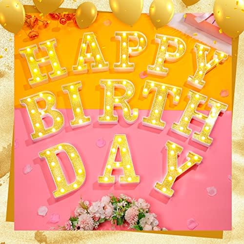 Sacubee 155 sijalice Happy Birthday Marquee Light Up Letters Gold Glitter LED Happy Birthday Sign