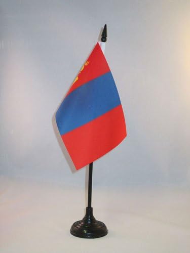 AZ zastava Mongolija Zastava stola 4 '' x 6 '' - Mongolska zastava stola 15 x 10 cm - crna plastična