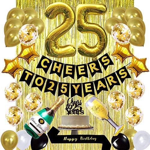 Gold 25. rođendanska dekoracija Kit-cheers do 25 godina Balneroni i točki za kolač, sretan rođendanski krila,
