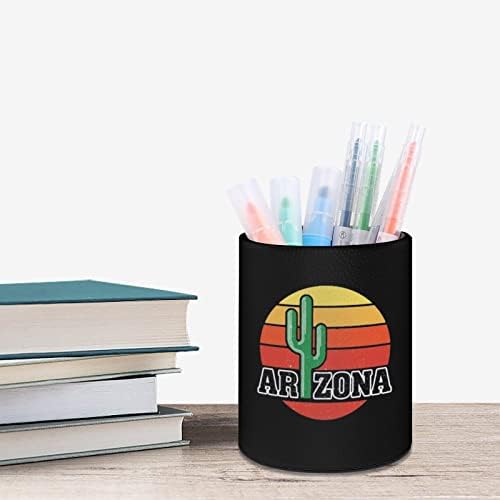 Arizona Cactus Sunset PU kožna olovka držači okrugli Pen Cup kontejner obrazac sto Organizator
