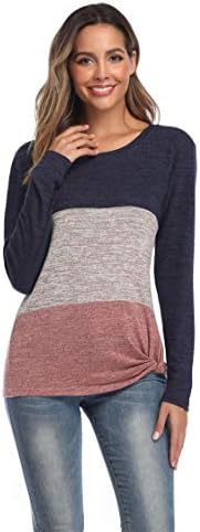 Andongnywell ženske duge rukave sa jednim vratom labave Twist Casual T-Shirt Casual meki čvor sa strane