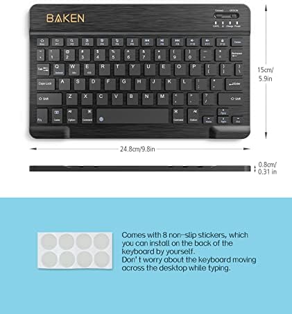 BaKEN prenosiva Bluetooth tastatura, univerzalna bežična tastatura, USB-C punjiva Bluetooth tastatura, Ultra tanka tastatura kompatibilna za Windows, iOS, Android(Crna)