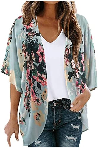 Ruziyoog cvjetni Print Kimono kardigan za žene ljetna moda otvoreni prednji lagani prekrivači za plažu Ups labava bluza od šifona Top