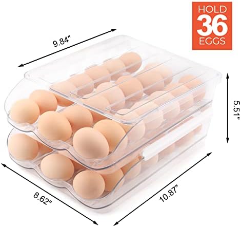 Sept Montagne Rolling frižider držač za jaja 36 Count Slaganje, prozirni dozator za posude za jaja velikog kapaciteta, plastični akrilni Organizator za jaja za frižider 2 sloja