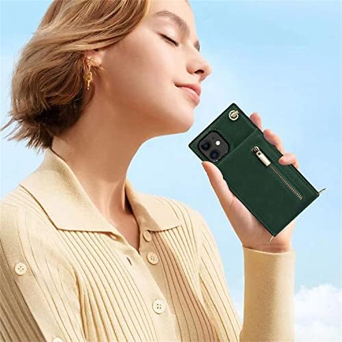 XYX novčanik za iPhone 11, poprečni remen PU kožni patentni džep za džepne futrole Ženska djevojka sa držačem kartice Podesiva vrpca za iPhone 11, zelena