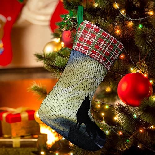 Zavijajući vuk grmljavinsko trubljenje božićne praznične čarape Reverzibilna boja Promjena čarobnih zaliha