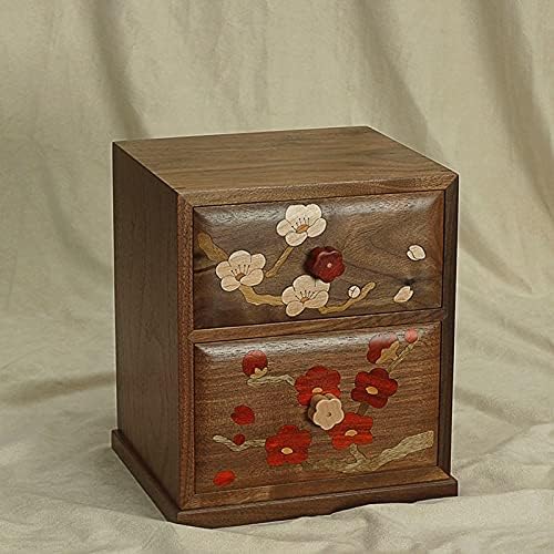 JJRY 2-sloj kutija za odlaganje od punog drveta, drvena drvena kozmetička ormar za zaštitu od skladišta