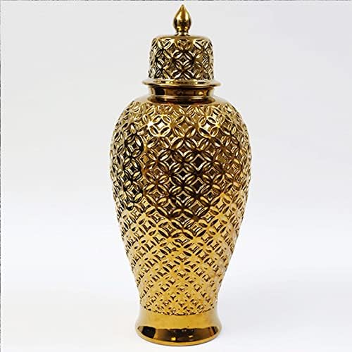 Leefasy Modern keramički đumbir jar sa poklopcem, keramički cvijet vaze Kolekcionarski ručni hram jar porculanski