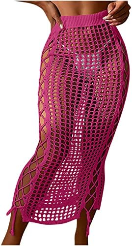 PVCS Ljetne ženske suknje Fishnet suknja Čvrsta boja Visoka struka suknja Sexy Knit suknja Plaža Bikini