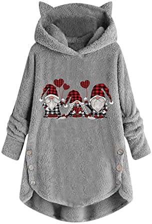 Božićne žene slatki gnome pulover puloverske duksere plus size mekani flis pokrivač s kapuljačom sa mačkim