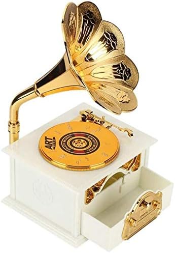 Alremo huangxing - drvena muzička kutija metalni gramofon Prijenosni muzički okvir Dekoracija Rođendan poklon kućna dekoracija Music Box Dekoracija poklona