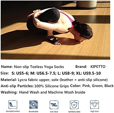 Kipetto joga čarape Ženske nepromjerene čarape za pilates Barre Ballet Bikram Workout, SAD Veličina 5-10