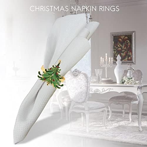 Spaceea 6pcs Green Chirstmas Drvo prstenovi, zlatni prstenovi dizajnirani sa crvenim i bijelim