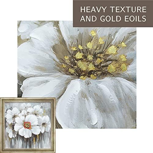 Sažetak Flower Canvas Wall Art: Blossom White Lily uokvirena Artwork moderna cvjetna slika sa zlatnom folijom elegantna Botanička slika dnevnog boravka velika priroda printovi za spavaću sobu kupatilo ured