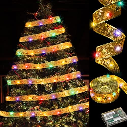 66 Feet Božić Ribbon Lights 200 LED svjetla na baterije traka lukovi niz svjetla Shinning Božić Fairy svjetla