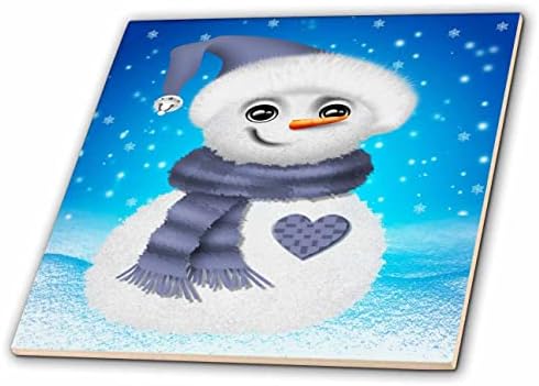 3drose slatki bijeli i Plavi snjegović sa ilustracijom srca-pločice