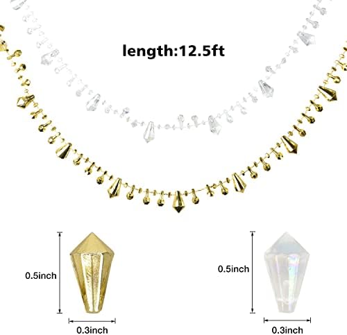 LVYDEC 13ft Božićne perlice Garland Dekoracija, umjetne kristalne perle Garland Zlatni perlica za božićno uređenje za zabave